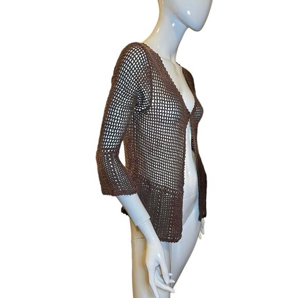 Vintage 1990s Bohemian Crochet Three Quarter Sleeve Cardigan Medium - Picture 3 of 17